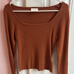 Burnt Orange Ribbed Long Sleeve Top